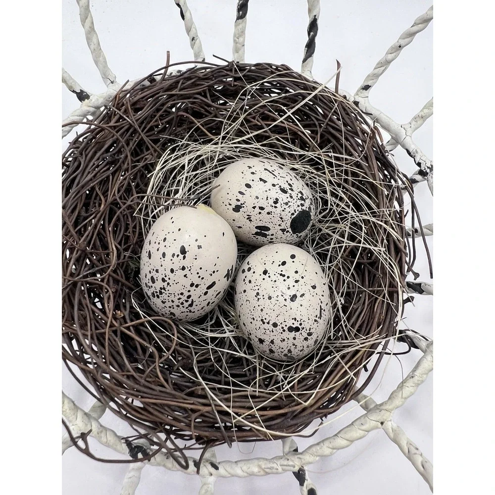 Vintage Wire Basket Cream Bird Nest 3.5"x7" Decor - Picture 3 of 5